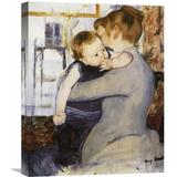 Vault W Artwork 'Mother & Child 1889' by Mary Cassatt Painting Print on Wrapped Canvas in Blue/Gray | 30 H x 24 W x 1.5 D in | Wayfair