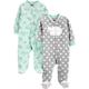 Simple Joys by Carter's Unisex Baby Schlaf- und Spielanzug aus Fleece mit Füßen, 2er-Pack, Grau Sterne/Minzgrün Elefant, Frühchen