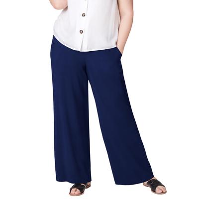 Plus Size Women's Wide-Leg Soft Pants with Back Elastic by ellos in Navy (Size S)