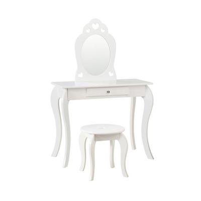 Costway Kids Princess Makeup Dressing Play Table Set with Mirror -White