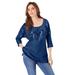 Plus Size Women's Three-Quarter Sleeve Embellished Tunic by Roaman's in Evening Blue Sequin (Size 30/32) Long Shirt