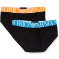 Emporio Armani Men's Fashion Waistband-Fluo Logoband 2-Pack Brief Boxer, Black (Nero/Nero 17020), Medium