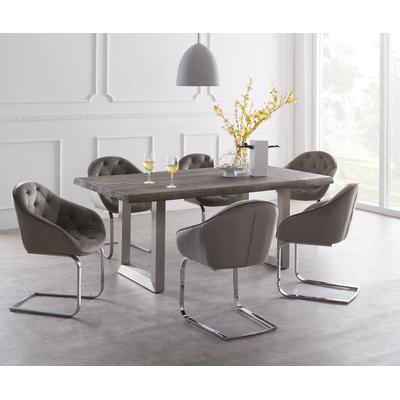 DELIFE Esstisch Edge 180x90 XL Akazie Platin Edelstahl Breit Live-Edge, Esstische, Baumkantenmöbel, Massivholzmöbel, Massivholz Image