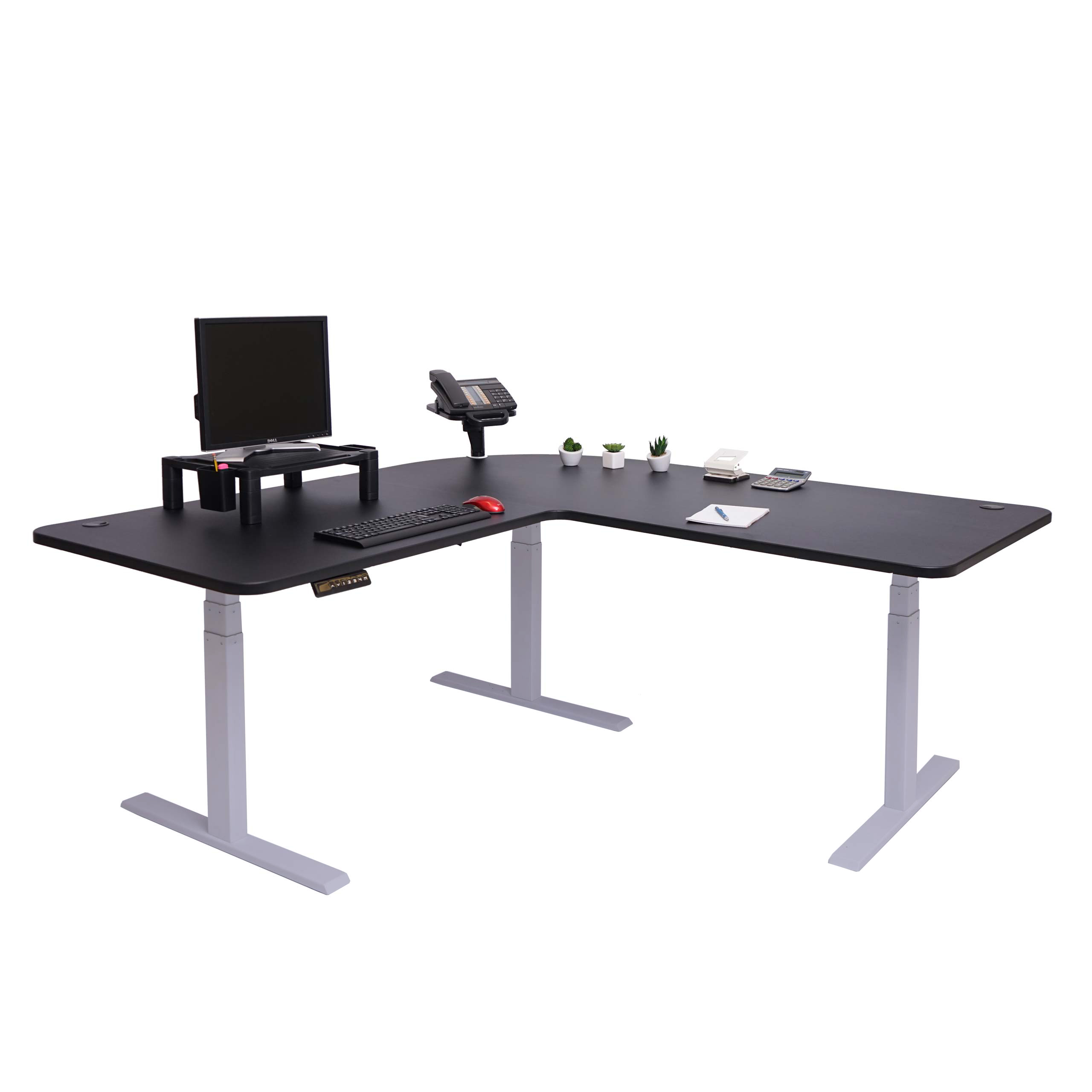 Eck-Schreibtisch HWC-D40, Computertisch elektrisch höhenverstellbar 178x178cm 84kg MVG ~ schwarz, grau