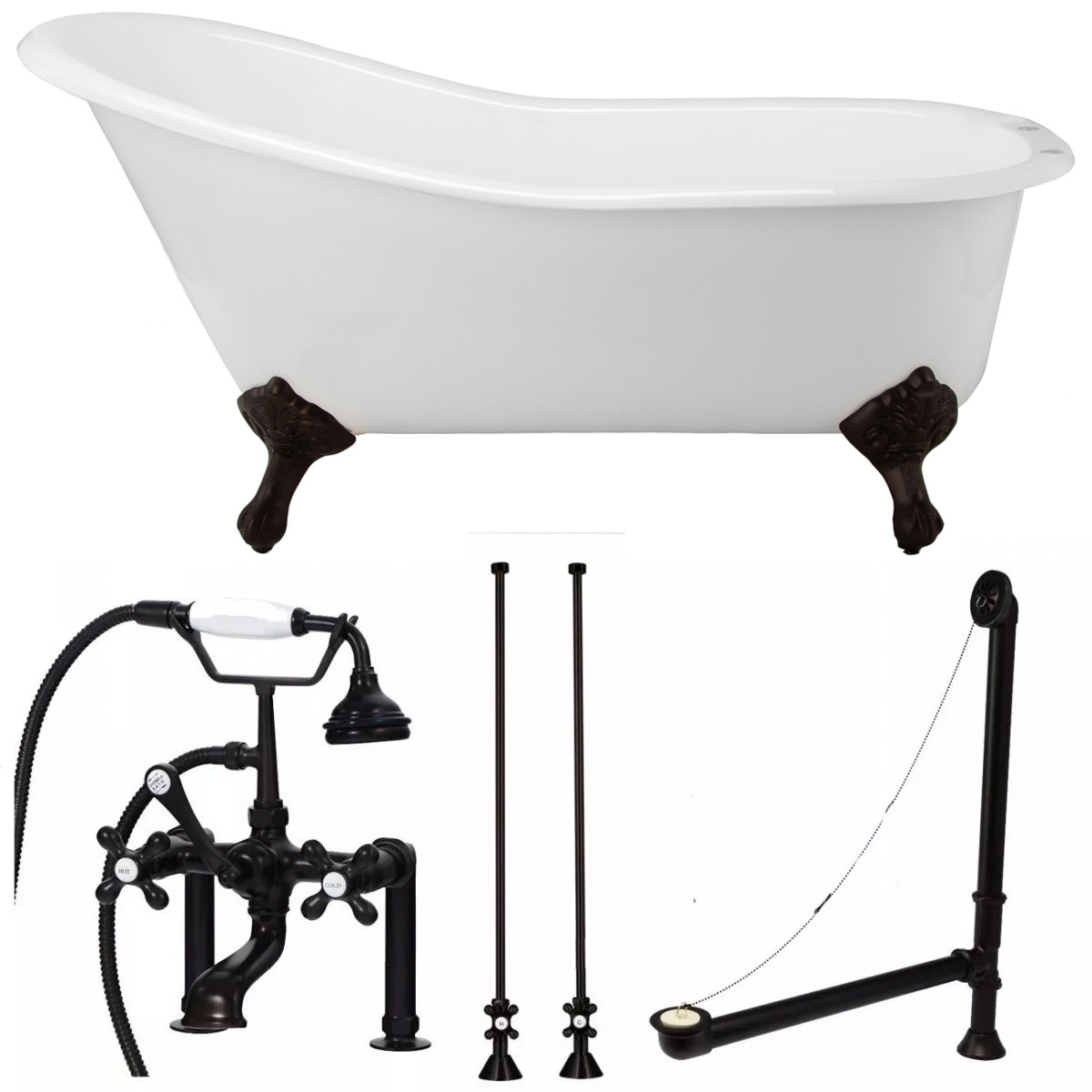 Randolph Morris Charlotte 67 Inch Cast Iron Slipper Clawfoot Tub and Faucet Package TUBSET16ORB