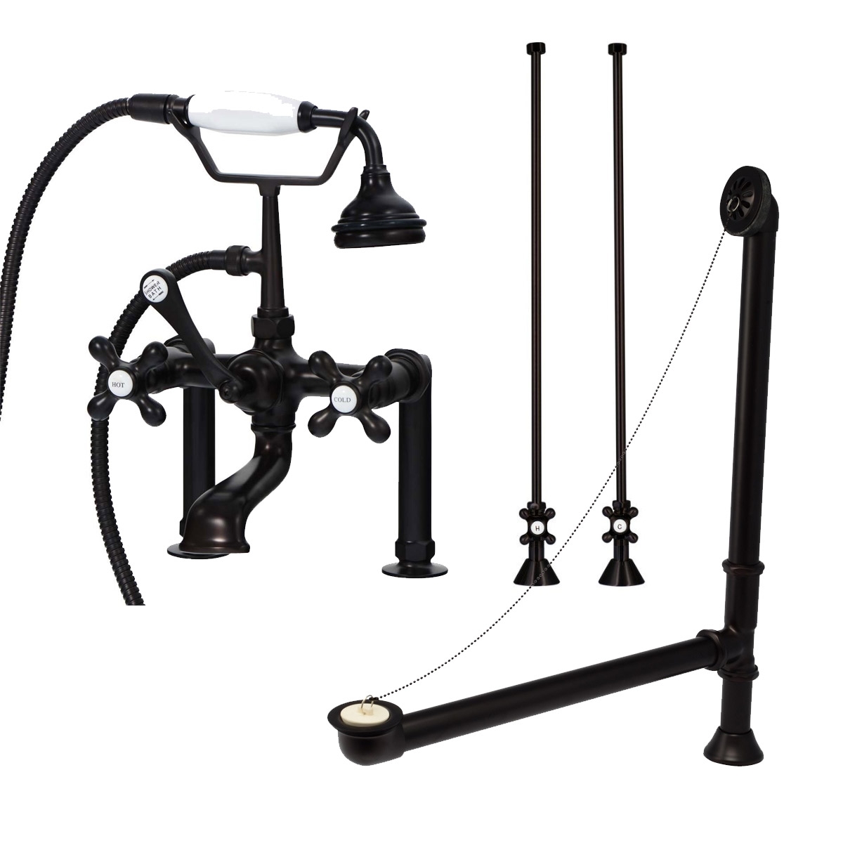 Randolph Morris Clawfoot Tub Rim Mount English Telephone Faucet with Handshower - Drain and Supply Lines Complete Set RM462DMCSORB