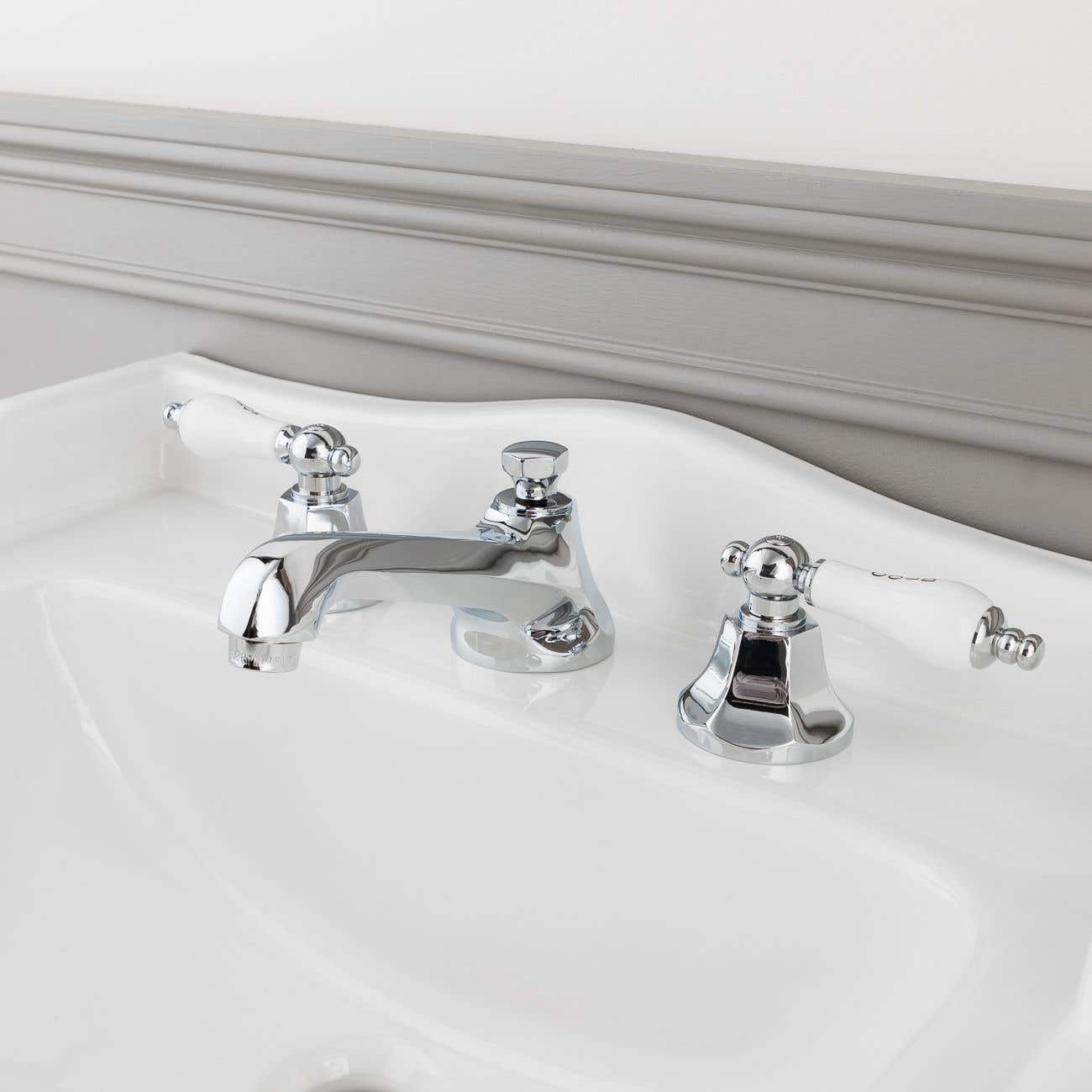 Randolph Morris Deco Widespread Bathroom Sink Faucet - Porcelain Lever Handles RMB616PL-PN