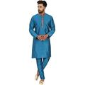 SKAVIJ Kurta Pajama Set for Men Long Sleeve Indian Ethnic Party Dress Suit Turquoise S