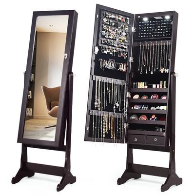 Costway Lockable Mirrored Jewelry Cabinet with Sta...