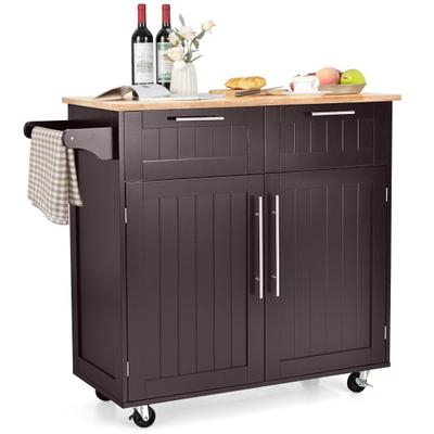 Costway Heavy Duty Rolling Kitchen Cart with Tower Holder and Drawer-Brown
