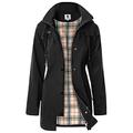 Women's Long Hooded Rain Jacket Outdoor Raincoat Windbreaker Black XXL