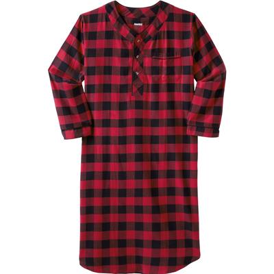 Men's Big & Tall Plaid Flannel Nightshirt by KingSize in Red Buffalo Check (Size 2XL/3XL) Pajamas