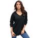 Plus Size Women's Fine Gauge Drop Needle V-Neck Sweater by Roaman's in Black (Size L)