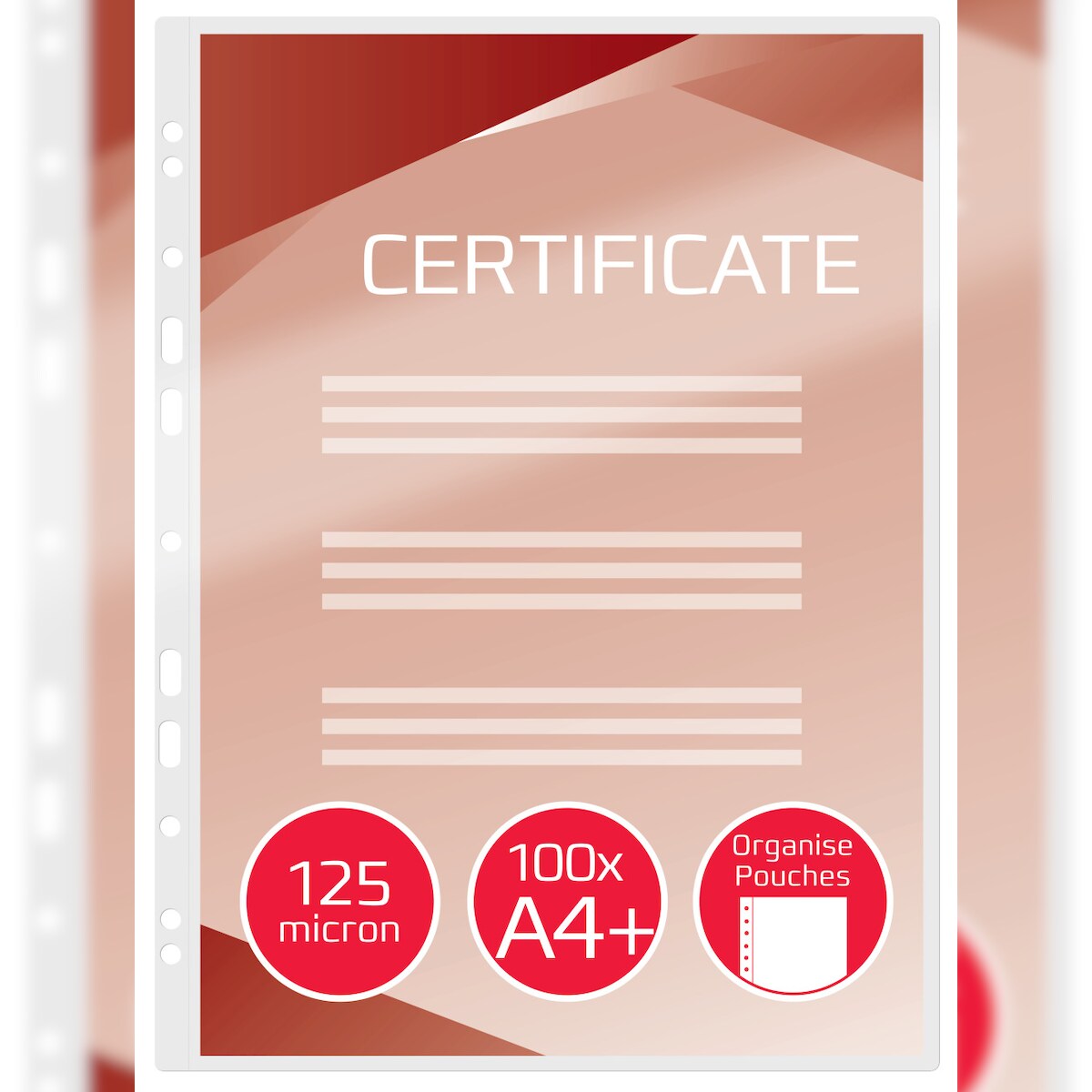 GBC Organise Laminierfolien DIN A4 Glänzend 125 Mikron (2 x 125) Transparent 11 Löcher 100 Stück Image