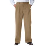 Men's Big & Tall Wrinkle-Free Double-Pleat Pant with Side-Elastic Waist by KingSize in Dark Khaki (Size 52 38)
