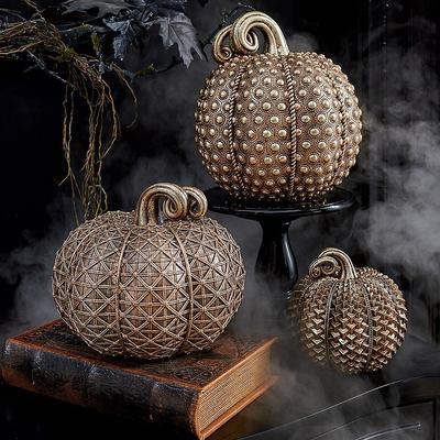 Geometric Gold Pumpkins, Set Of Three - Grandin Road