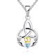 JO WISDOM Women Necklace,925 Sterling Silver Irish Celtic Knot Claddagh Love Heart Pendant Necklace with 3A Cubic Zirconia March Aquamarine Color with 2-tone Color Plated,White Gold and Yellow Gold