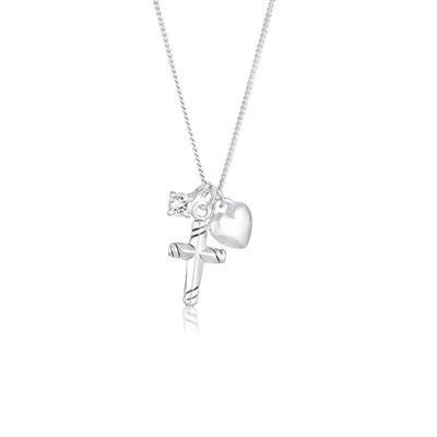 Elli - Kinder Kreuz Herz Zirkonia Kristall 925 Silber Ketten 1 ct Damen