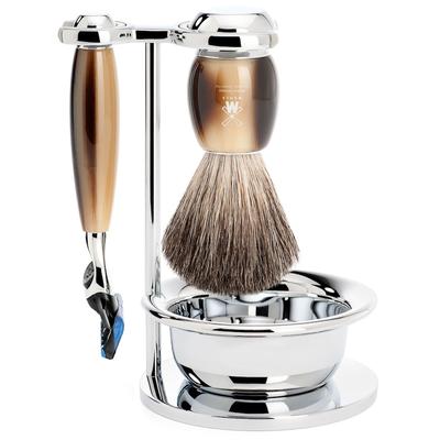 Mühle VIVO - 4-tlg. Rasierset Gillette® Fusion Griffe Edelharz hornbraun Herren