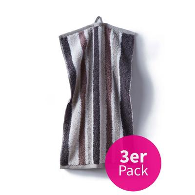 grace grand spa Gästetuch 3er-Pack in gestreifter Optik grau