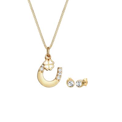 Elli Hufeisen Kleeblatt Kristall 925 Silber golfarben Damen