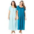 Plus Size Women's 2-Pack Long Silky Gown by Only Necessities in Deep Teal Pale Ocean (Size L) Pajamas