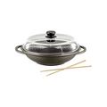 Berndes Classics Wok Bonanza 32 cm, Wok Pan with Glass Lid and Chopsticks, 3-Layer Non-Stick Coating and Wooden Handle, Heavy Duty Cast Aluminium, Non-Stick Coating, Grey