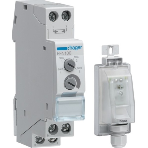 Hager Dämmerungsschalter REG, 230V, 2300W/AGL, 1000VA/LL, 5-2000lx, 230V, 1TE, IP20, Fühler: IP55 Image