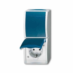 Busch-Jaeger OCEAN Kombination Steckd/Schalt, Wechselschalter, Aufputz, grau/blau-grün, IP44, matt Image