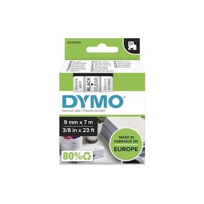 DYMO D1 - Standardetiketten - Schwarz auf Transparent - 9mm x 7m