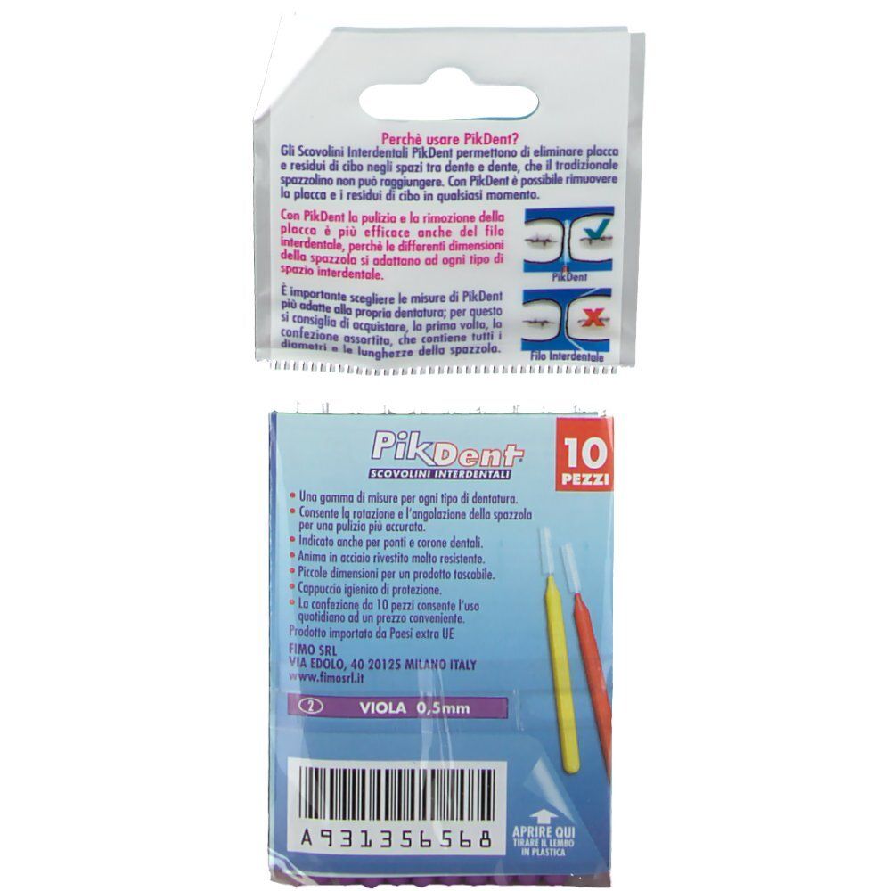 PikDent® Viola 0,5 mm Scovolini Interdentali 10 pz Spazzolino da denti