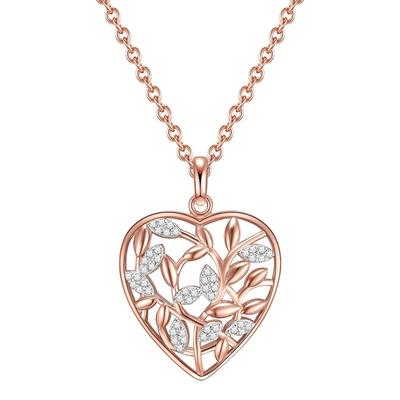 Rafaela Donata - Halskette Herz/Funkelnde Blätter Sterling Silber Zirkonia in Roségold Ketten 1 ct Damen