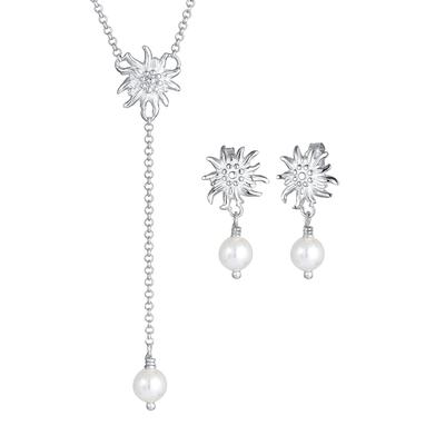 Elli - 2er Set Edelweiss Perle Tracht 925 Silber Schmuck-Set 1 ct Damen