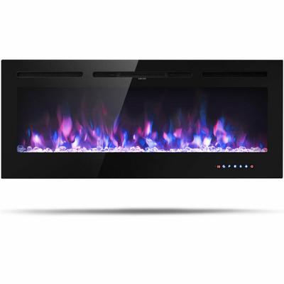 Costway 50 Inch Recessed Electric Insert Wall Mounted Fireplace with Adjustable Brightness