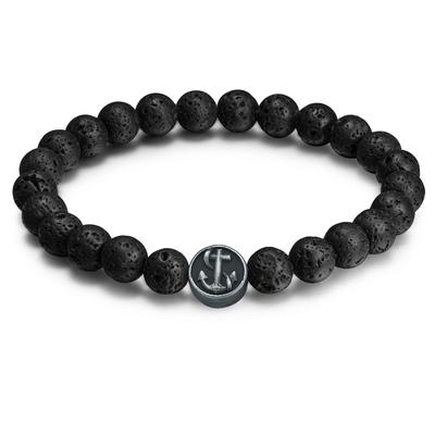 True Rebels Armband Anker Edelstahl Lava-Stein schwarz 22,0 cm Herren Image