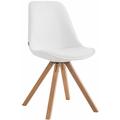 Chaise en bois carré en bois clair et assis dans différentes couleurs comme colore : Blanc