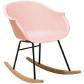 Petit Fauteuil Chaise à Bascule Assise en Plastique Rose et Pieds en Bois Design Rétro Scandinave