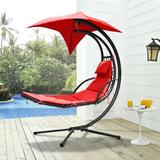 Arlmont & Co. Esme Hanging Chaise Lounger w/ Stand Polyester in Red/Pink | 79 H x 43 W x 73.5 D in | Wayfair 6E797364B9CD4520B213526FF2DFF373