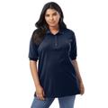 Plus Size Women's Oversized Polo Tunic by Roaman's in Navy (Size 14/16) Short Sleeve Big Shirt