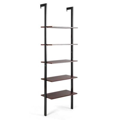 Costway 5-Tier Wood Look Ladder Shelf with Metal Frame for Home-Brown