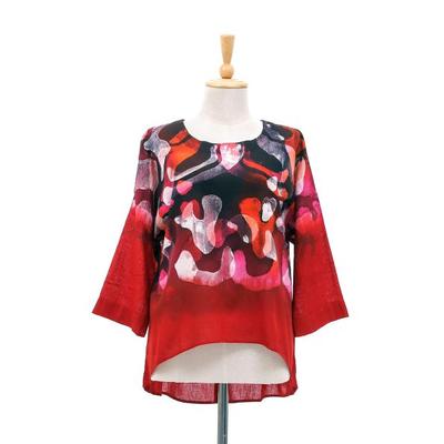 Lanna Melange in Red,'Red Batik Abstract Print Cotton Blouse'