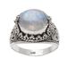 Frosty Color,'Elegant Rainbow Moonstone and Sterling Silver Ring'