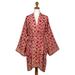 Ruby Red Nebula,'Balinese Hand Stamped Batik Rayon Kimono Jacket in Red'