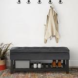 Lark Manor™ Brodus Faux Leather Flip Top Storage Bench Faux Leather/Solid + Manufactured Wood/Wood/Leather in Black | Wayfair