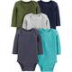 Simple Joys by Carter's Unisex Baby Long-Sleeve Bodysuit Pack of 5 Body, Blau/Grau Meliert/Marineblau/Olivgrün/Verwaschenes Marineblau, 18 Monate (5er Pack)