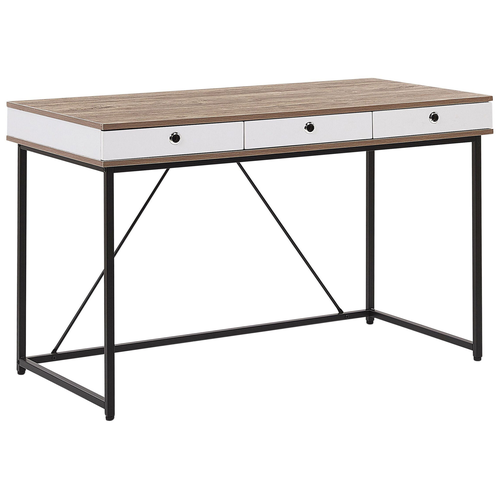 Schreibtisch heller Holzfarbton/weiß Spanplatte/Metall mit 3 Schubladen 120x60 cm Büro Kinderzimmer Schule