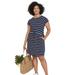 Plus Size Women's Knit Drawstring Dress by ellos in Navy White Stripe (Size 34/36)