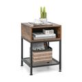 Costway Industrial Nightstand End Side Table with Mesh Shelf