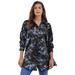 Plus Size Women's Kate Tunic Big Shirt by Roaman's in Blue Rose Floral (Size 40 W) Button Down Tunic Shirt