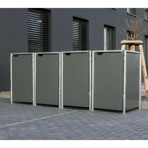 HIDE Metall Mülltonnenbox, Mülltonnenverkleidung für 240 l Mülltonnen grau 4er Box